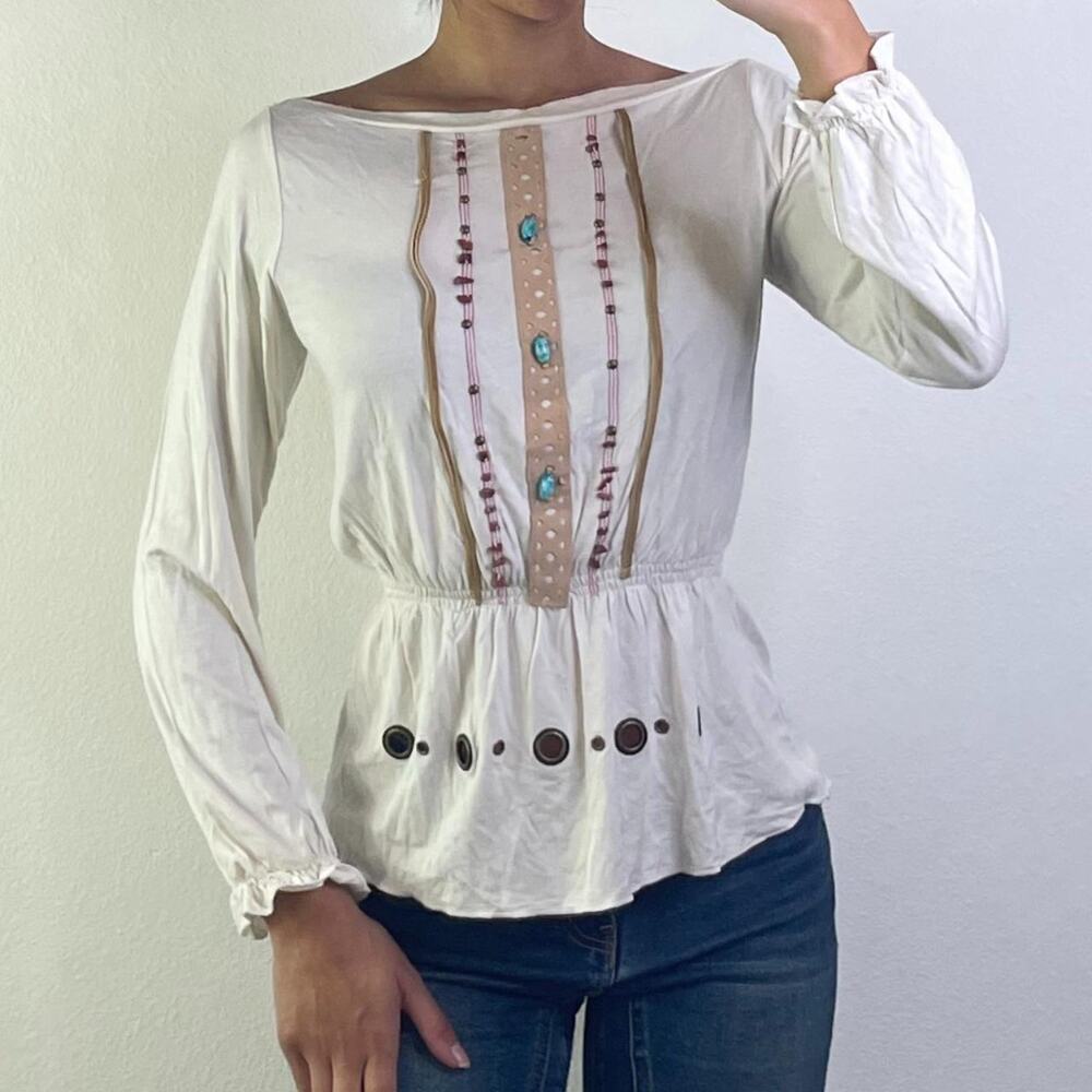 Cream Vintage Long Sleeve Blouse with beads